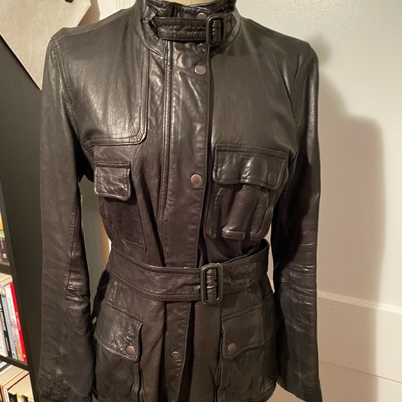 Blk Leather mid-Length moto jacket - Picture 1 of 2